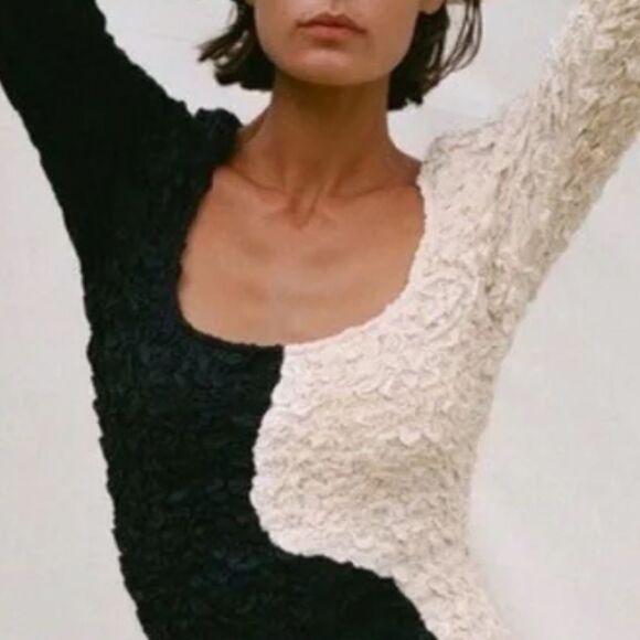 New Mara Hoffman Amy Popcorn Midi Dress Black/ Cream Large - Picture 3 of 16